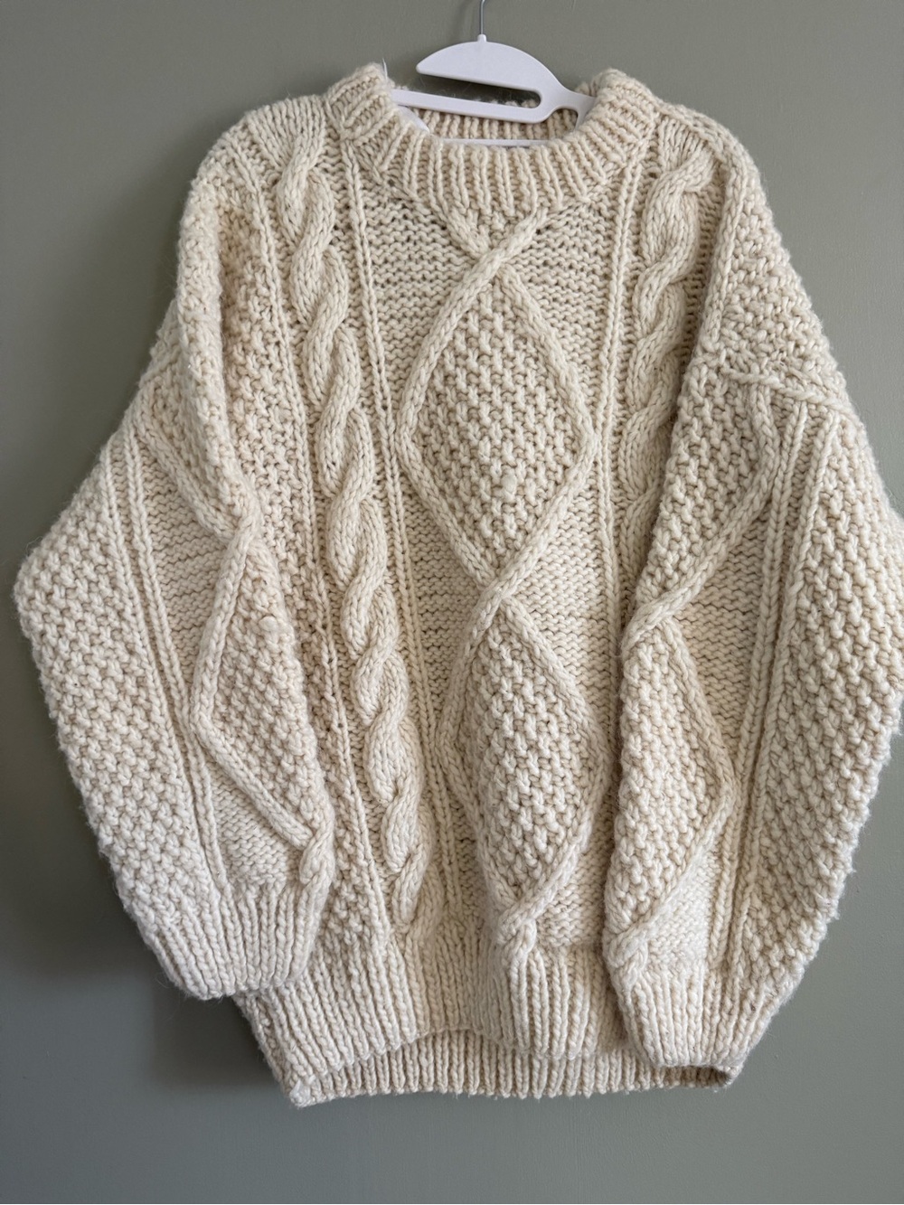 Tejidos Artesanias San Luis Vintage Wool Cable Knit Fisherman Sweater Cream